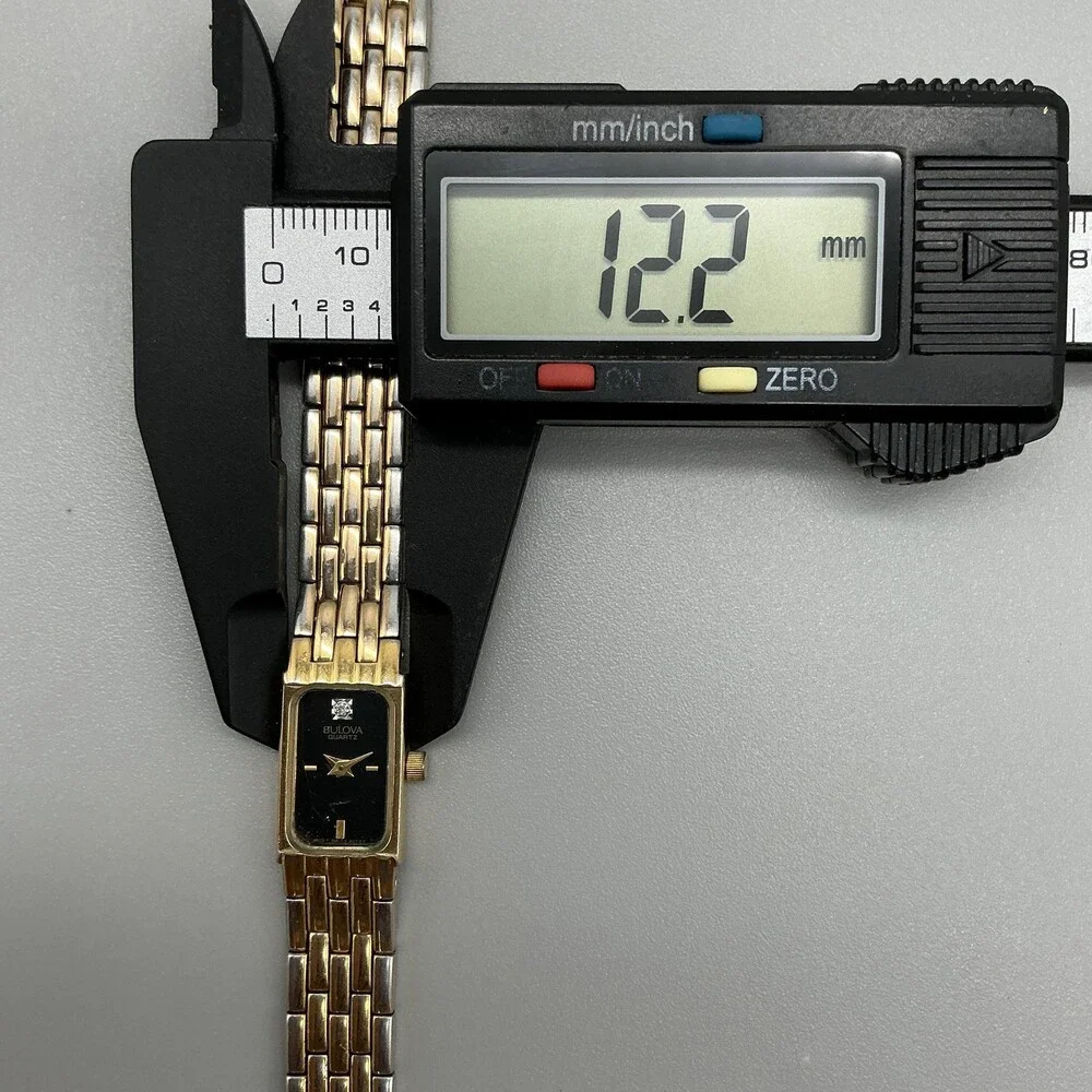 Vintage Bulova Womens Watch 12mm Black Dial Gold Tone Diamond New Battery
